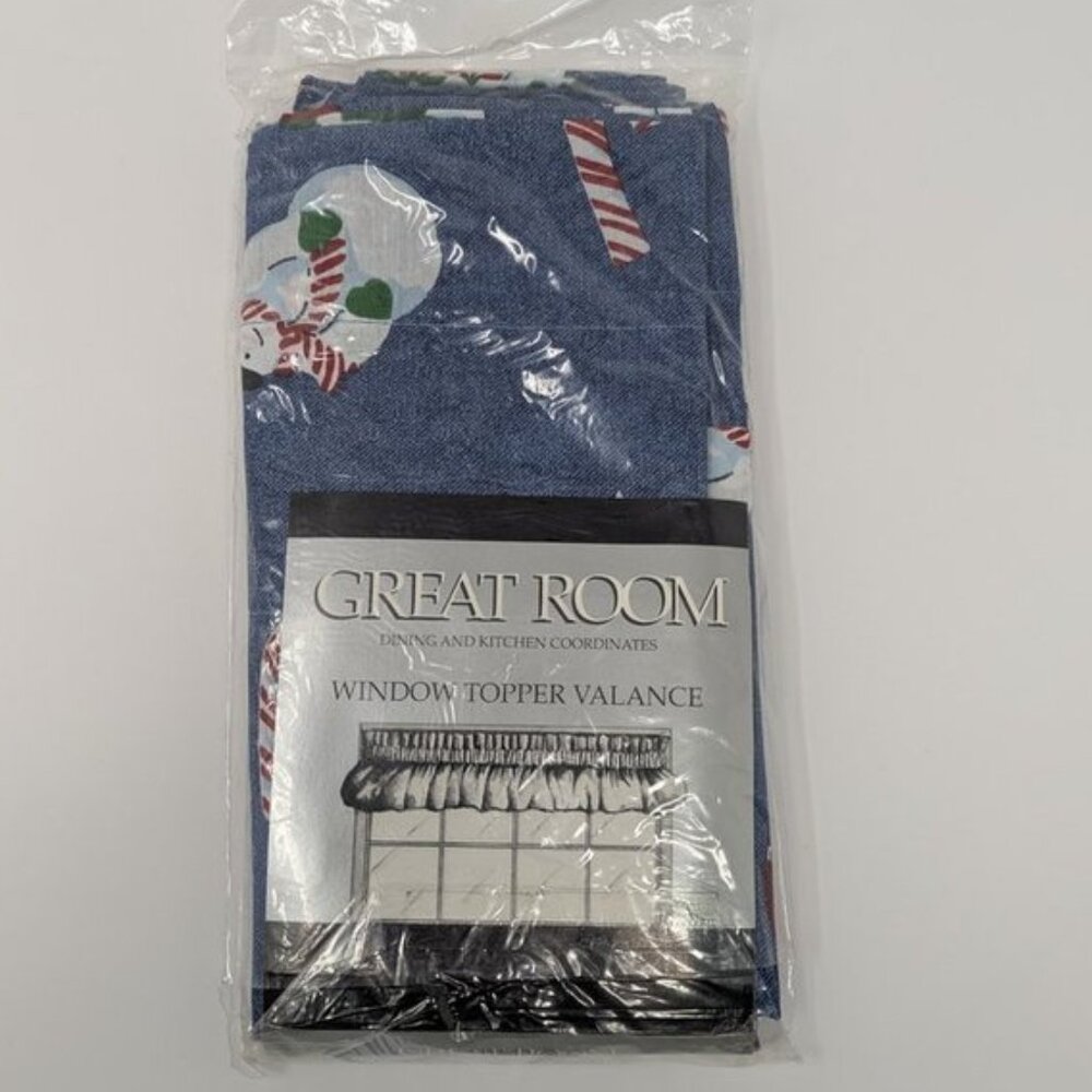 NEW VTG Excell Home Fashions Great Room Window Topper Valance Denim Snowmen Tree